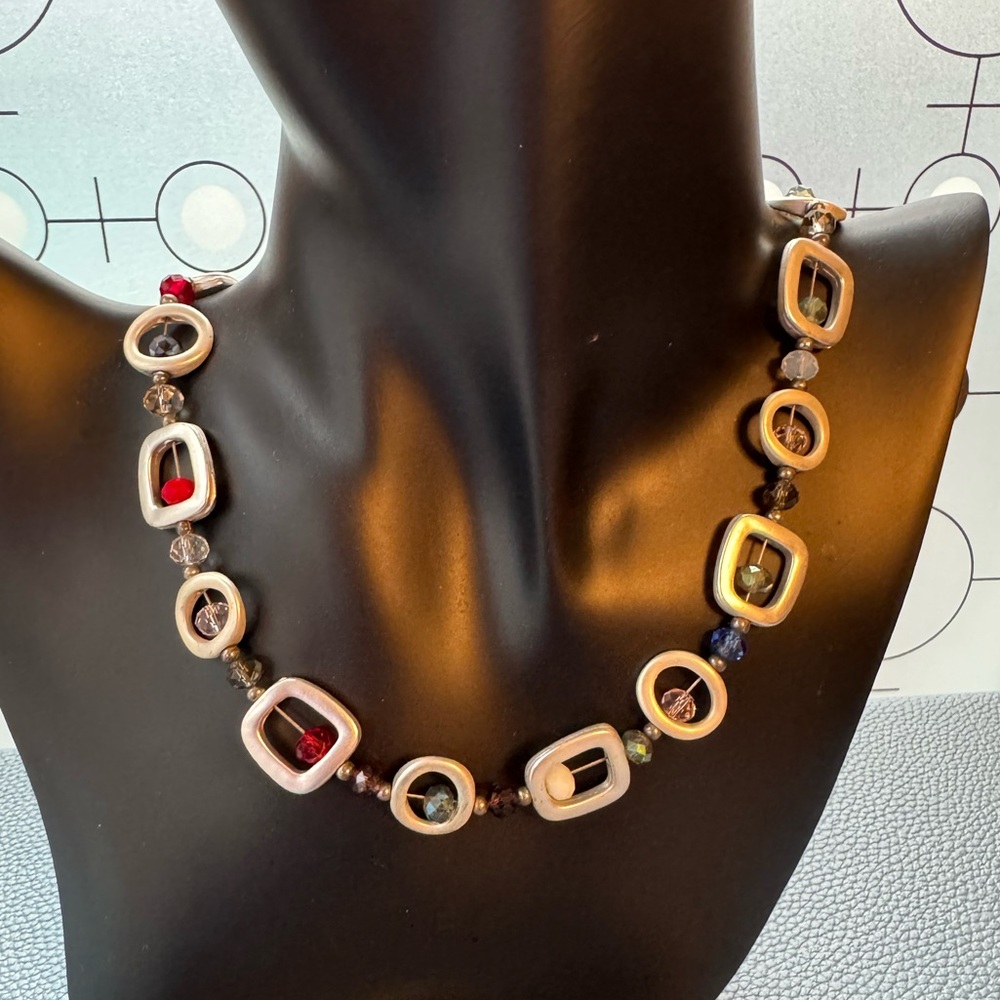Contemporary Multicolor Bead & Silver-Tone Statement Necklace